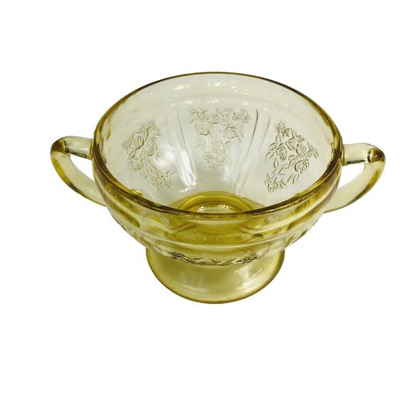Amber Federal Glass Depression Glass Sharon Cabbage Rose Open Sugar Bowl READ - Picture 1 of 9